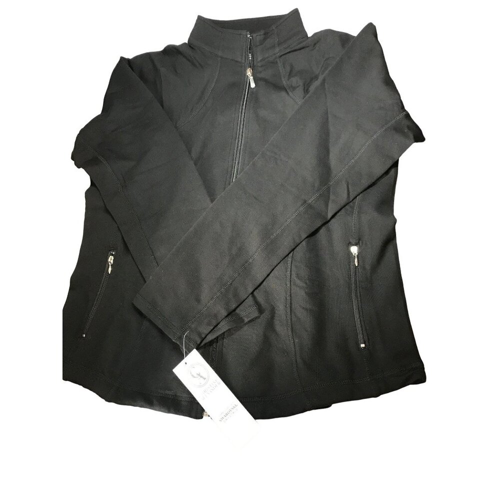 Christine Alexander LARGE Black Cotton Track Jacket Sport Dance Yoga Gym Jog Tra